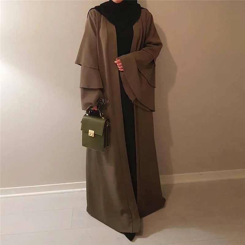 Women New Stylish Dubai Designs Abaya ,Fashion Big Sleeves Front Open Abaya With Belt