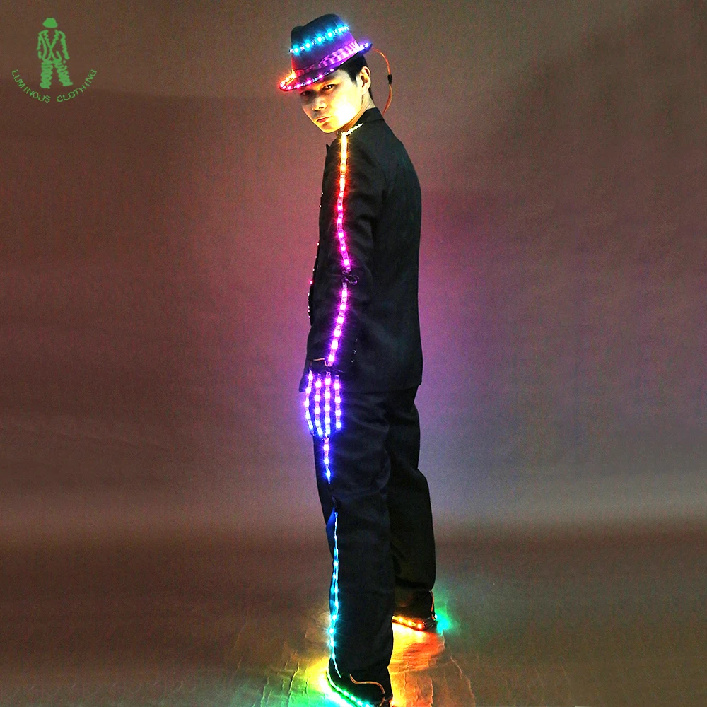 High Quality LED Suit Colorful Luminous Clothes Michael Jackson Style Performance Ballroom Night Club Show Luminescent Clothes
