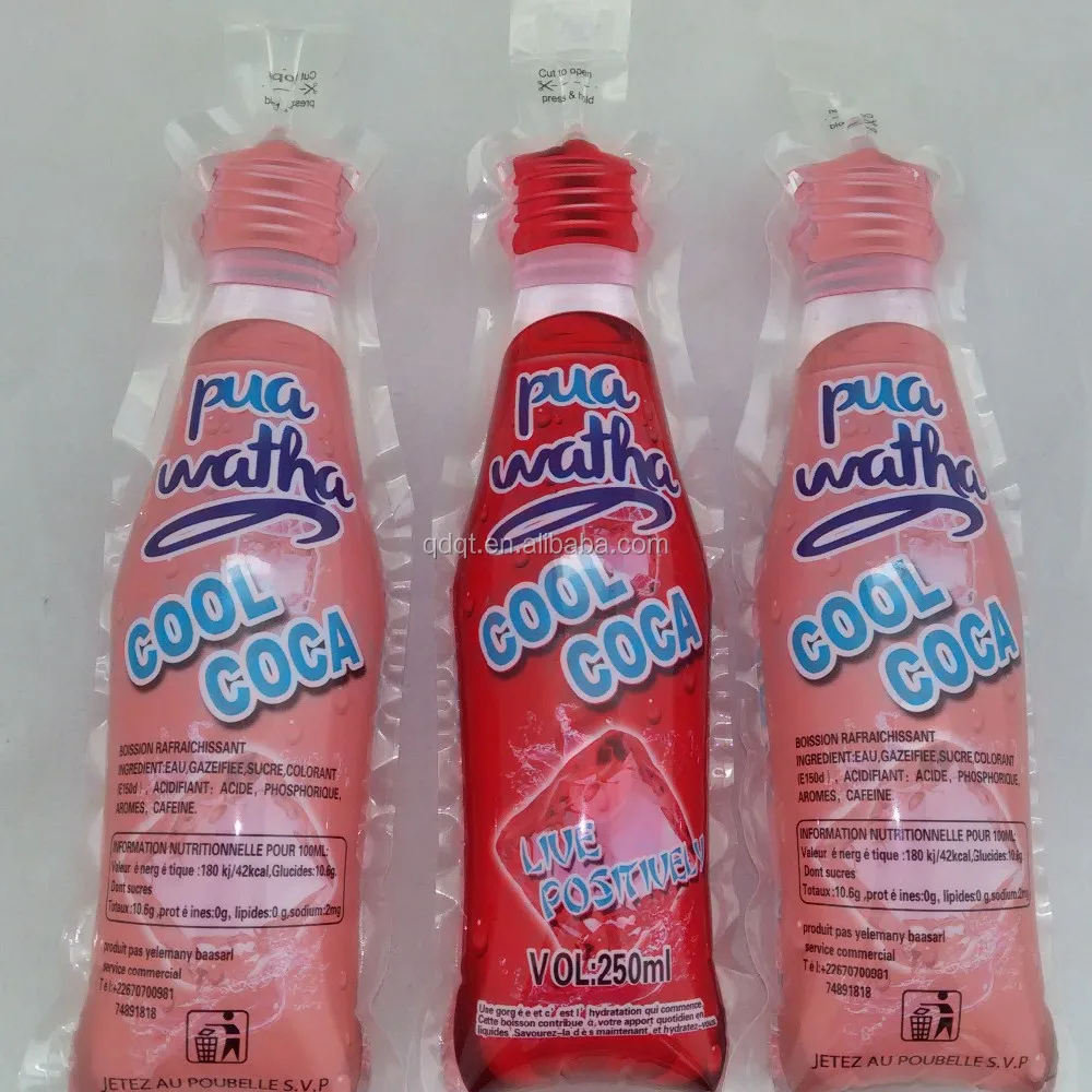 coke shape plastic bag for water and juice