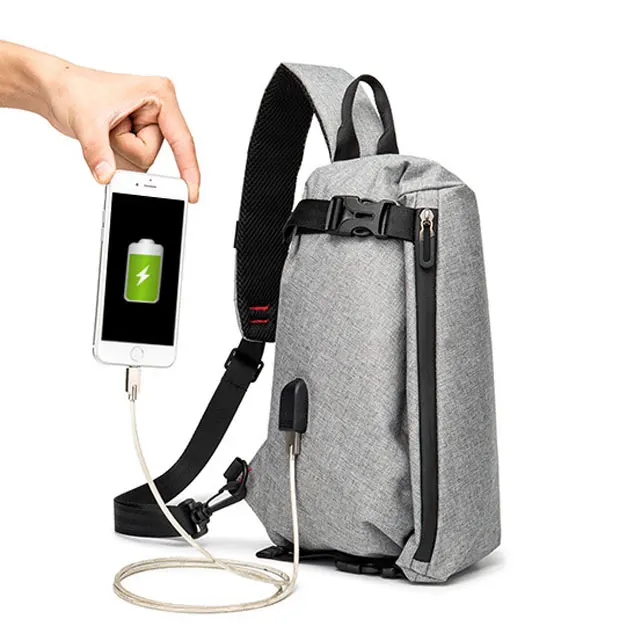 
dirtct factory wholesale custom logo USB waterproof korean chest sling bag 