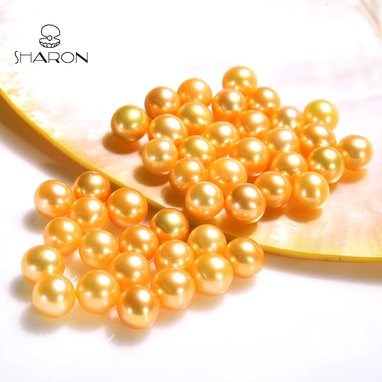 Оптовая продажа, высокое качество, 7-8 мм, круглые бусины для изготовления ювелирных изделий из пресноводного золота Южной моря, без отверстий