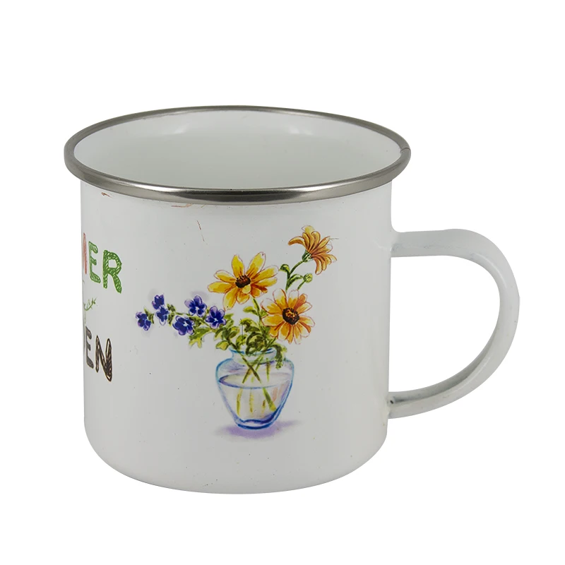 12 oz Sublimation Coated Mug Fine Enamel Cup with Silver Rim Outdoor Camping Mug