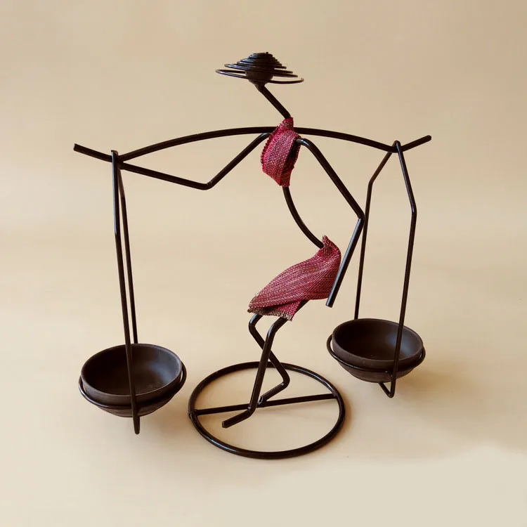 Sculpture Metal Wrought Iron Art Women Pudding Glass Jar Handicraft Home Decorations