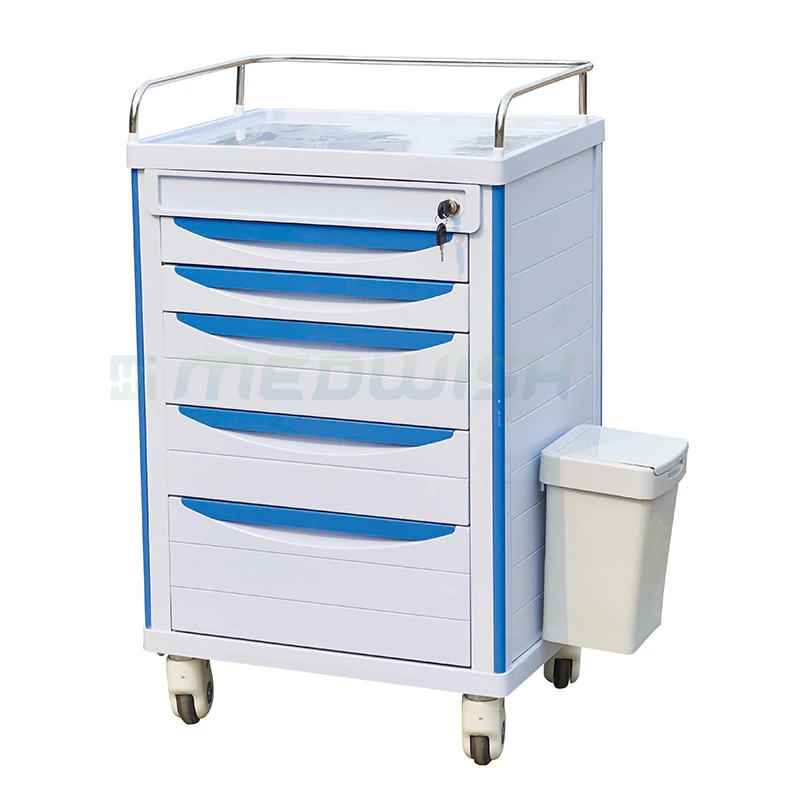 AG MT006 China manufacturer five drawers hospital trolley cart hospital medicine ABS emergency trolley (1600432609253)