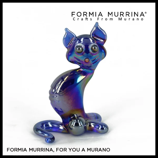 Hand blown Murano Glassware Handmade Blue Glass Cat Figurines Sculpture