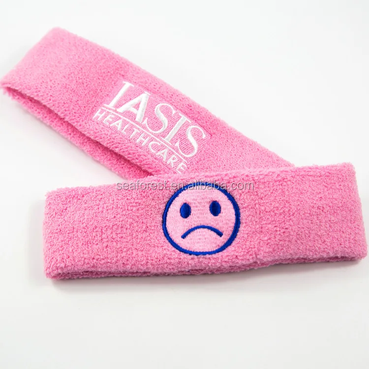 custom embroidery logo terry cloth cotton sweatband sports running headbands