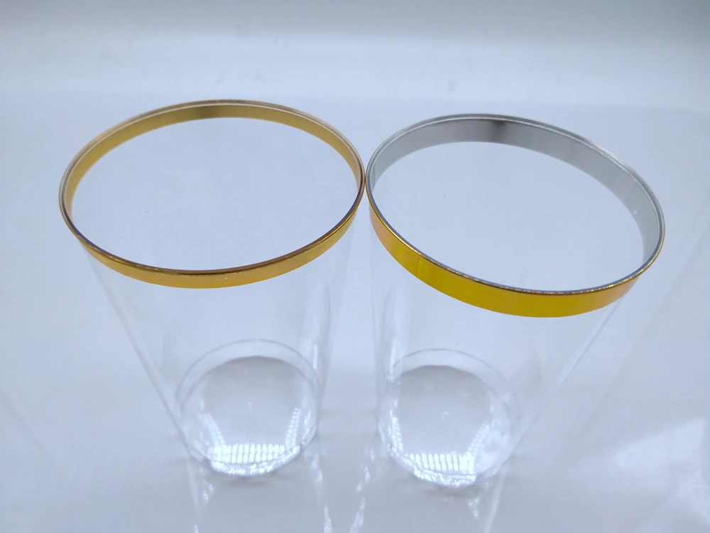 10 oz Plastic Disposable Rose Gold Trim Wedding and Party Tumblers plastic cups