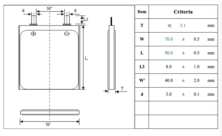 
Ultra Thin Lipo 307090 2000mAh 3.7V Lithium Polymer Battery 