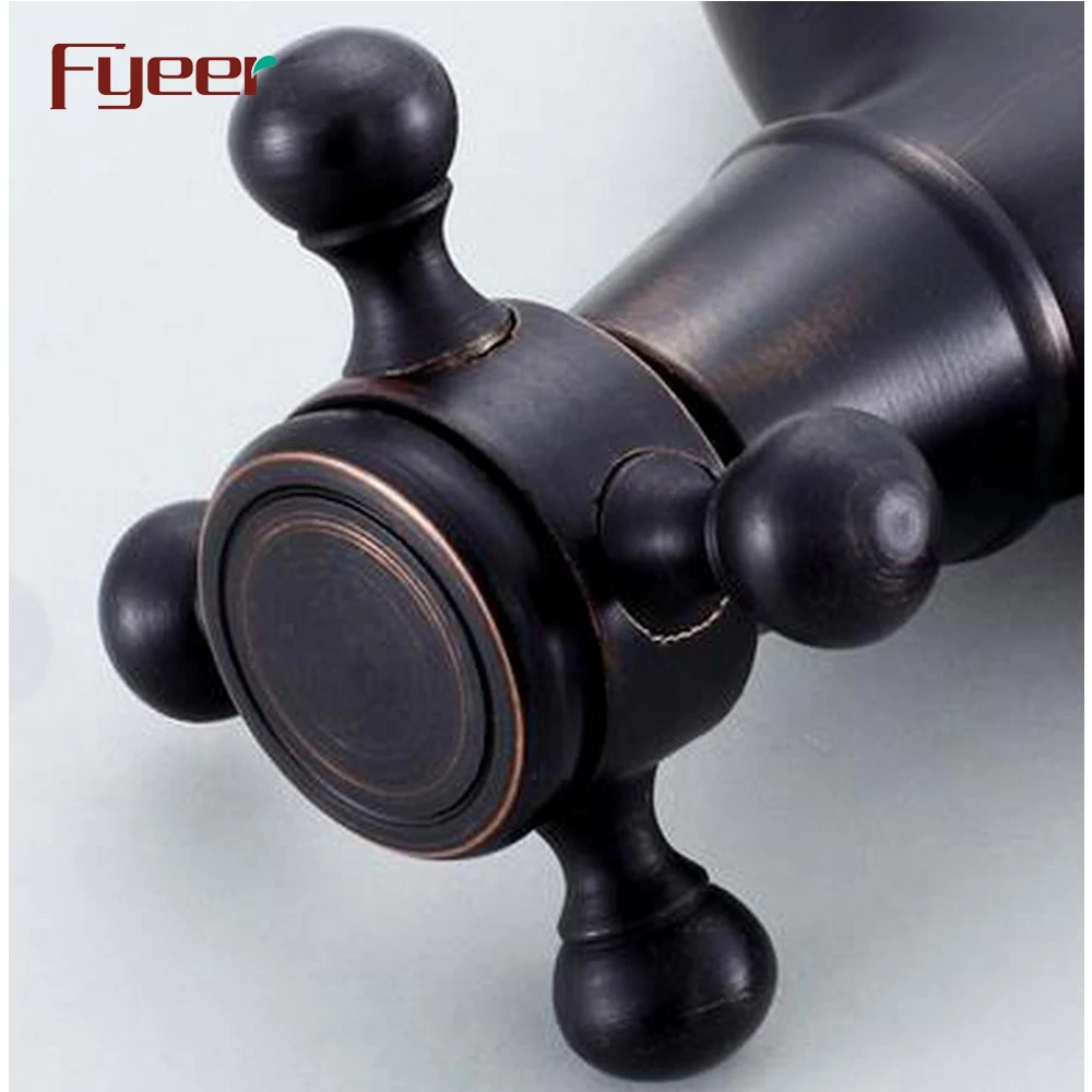 Fyeer Solid Brass Wall Mounted Black Bibcok with Cross Handle