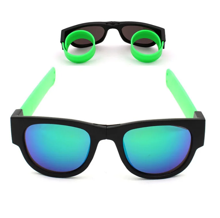 2020 hot sell fashion teenager popular silicon foldable wrist watch slap sunglasses with color mirror reflective lens