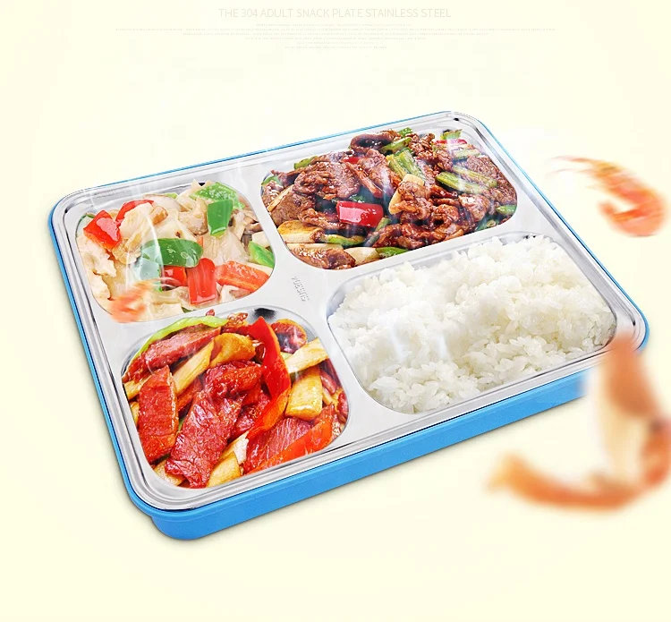 Food Carrier Box Four- Compartment Lunch Box Tiffin Carrier Rectangle High Quality Stainless Steel Storage Boxes & Bins Modern
