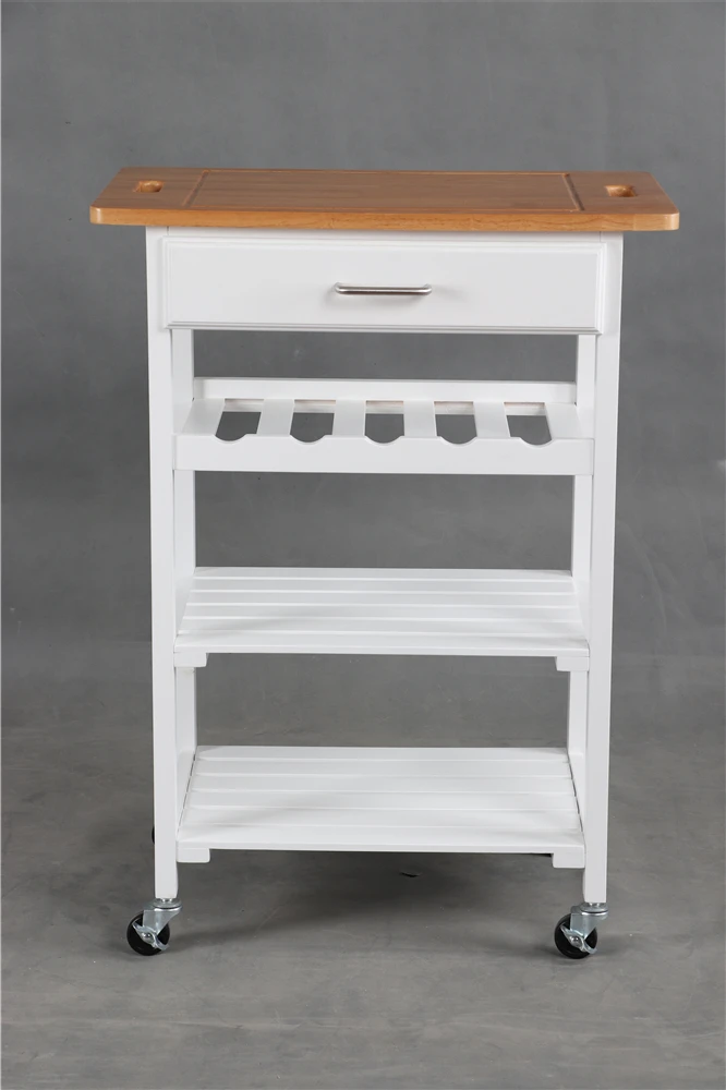 
Factory direct pine wood fancy white kitchen island trolley with drawer 