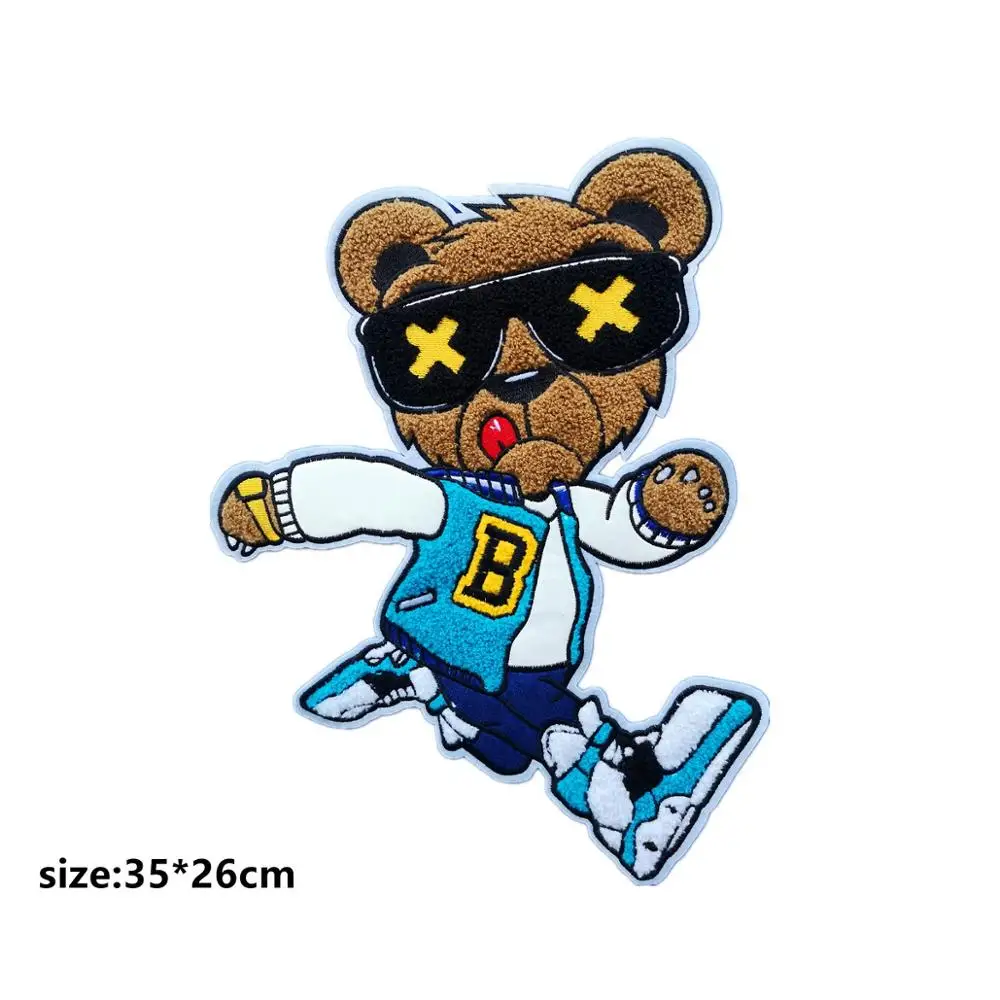 
GUGUTREE embroidery big chenille bear patches for denim jeans,animal cartoon badges DIY jackets,appliques patch AL-204317 