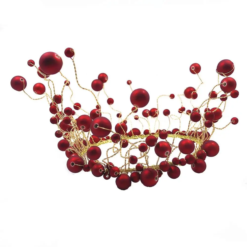 Свадебная тиара с красным жемчугом и медной проволокой