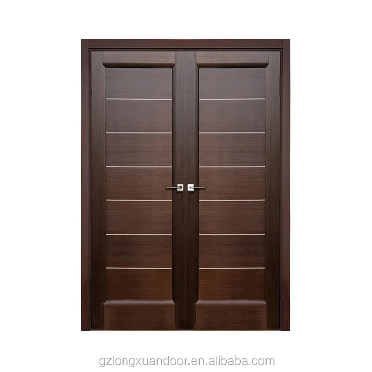 double doors design solid wooden door with aluminium lines
