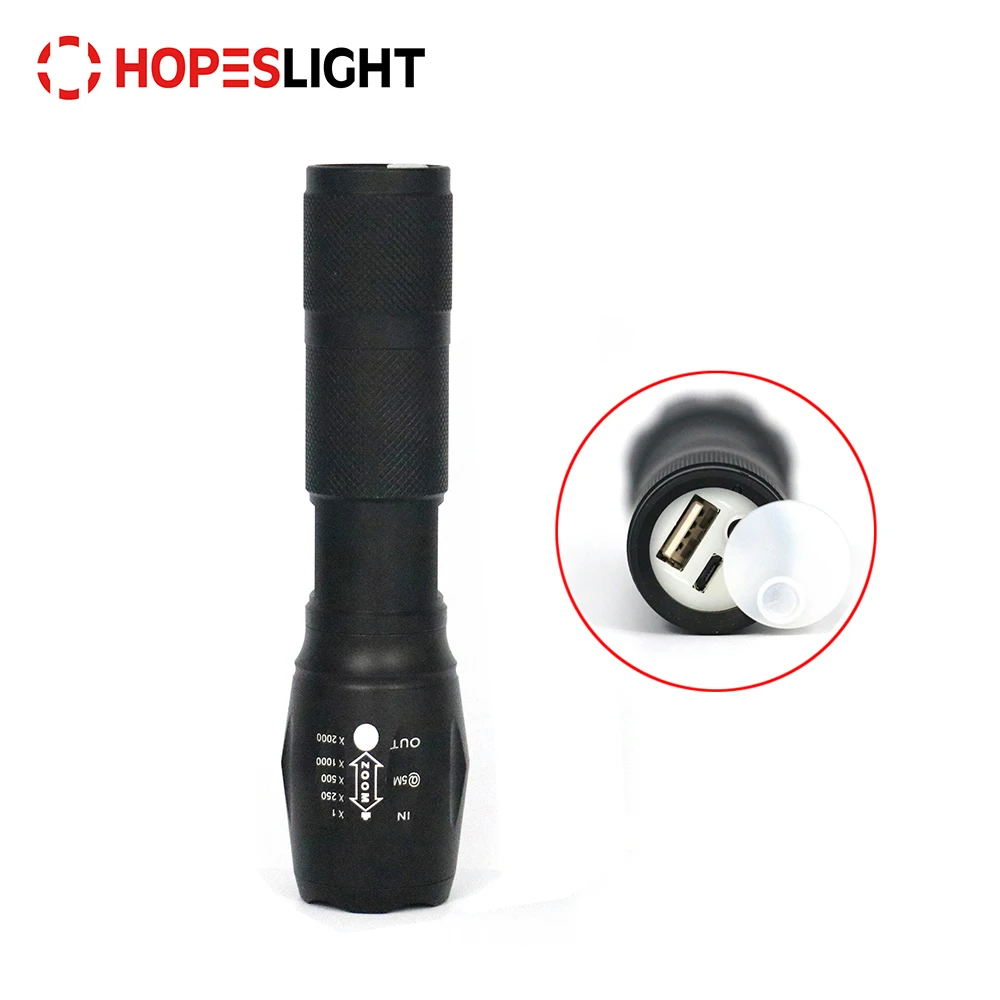 Wholesale Aluminum Zoomable Waterproof 18650 Battery XML T6 Tactical LED Flashlight with Power Bank