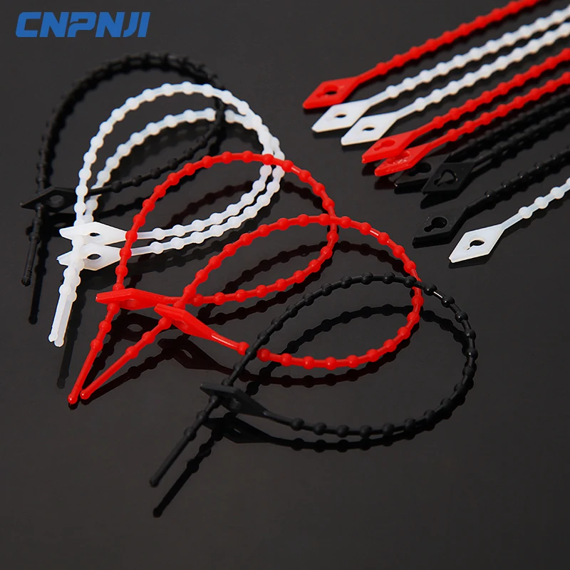 Double head loop naylon cable tie PA66 black color beaded loop fasteners cable ties