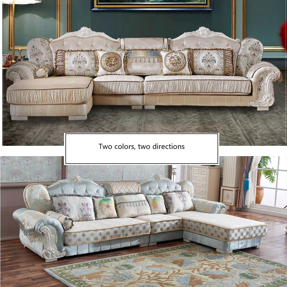 
Antique Design Top Living Room Sofa European Design Navy Blue Fabric Sofa Set 