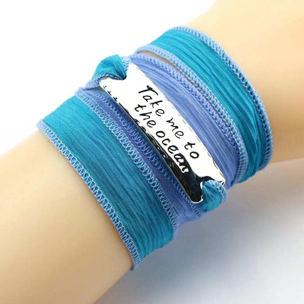 Custom christmas logo bracelet women jewelry set green silk wrap bracelet for friend