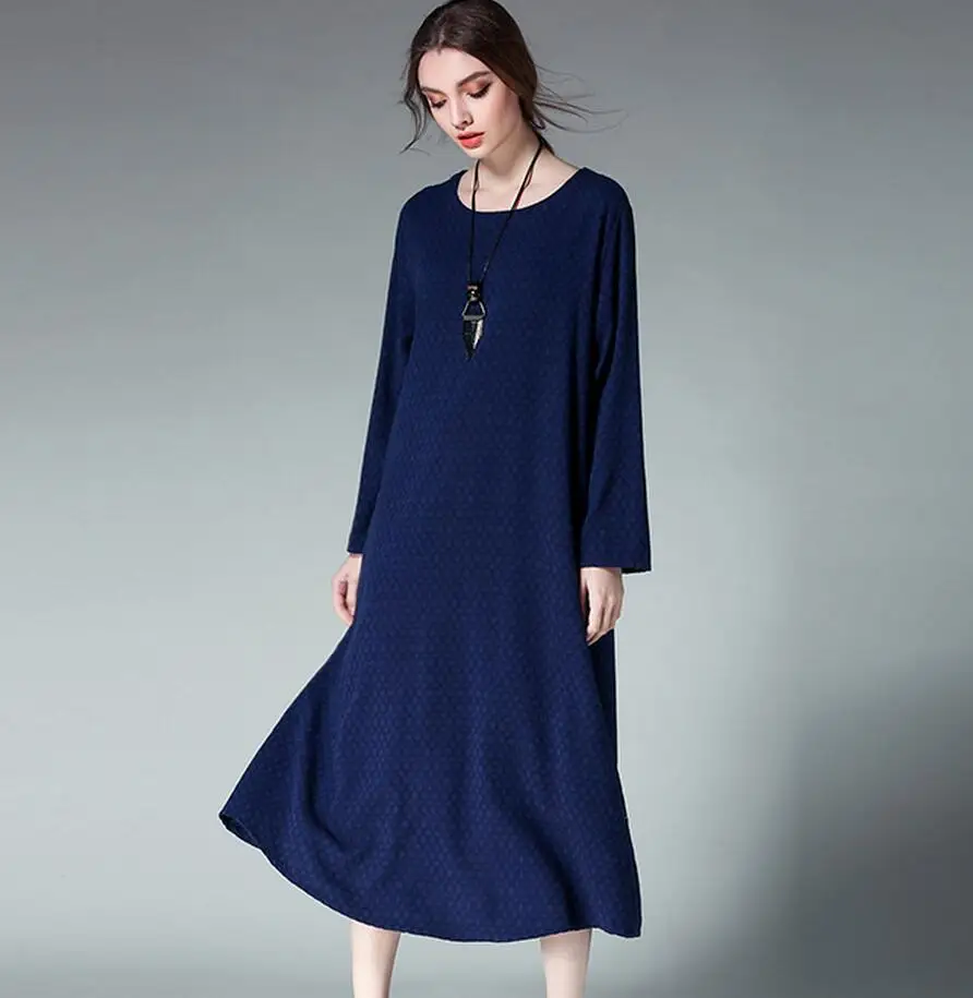 Autumn vintage women plus size sweater dress  long sleeve knit sweater