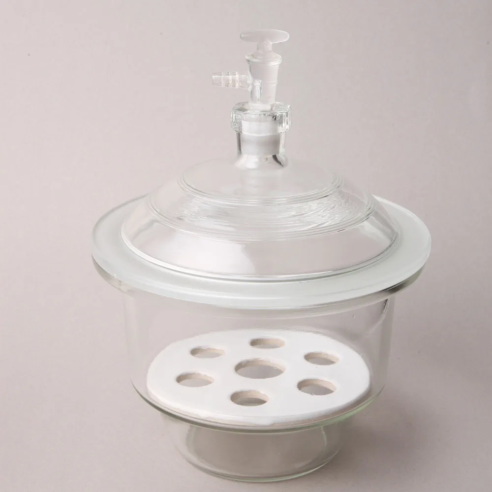 Vacuum Desiccator with ground-in stopcock and porcelain plate, clear glass