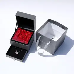 2022 Hot Sales New Design Jewel Case  Rose Flower Box With Drawer For Jewelry