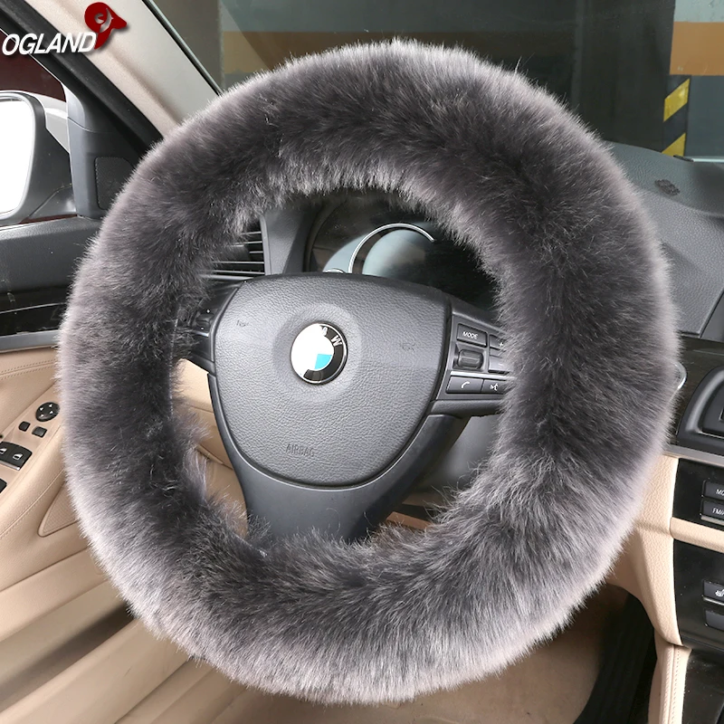 Genuine Australian Sheepskin Fur Car Steering Wheel Cover for Adults Women Man Car Interior Accessories