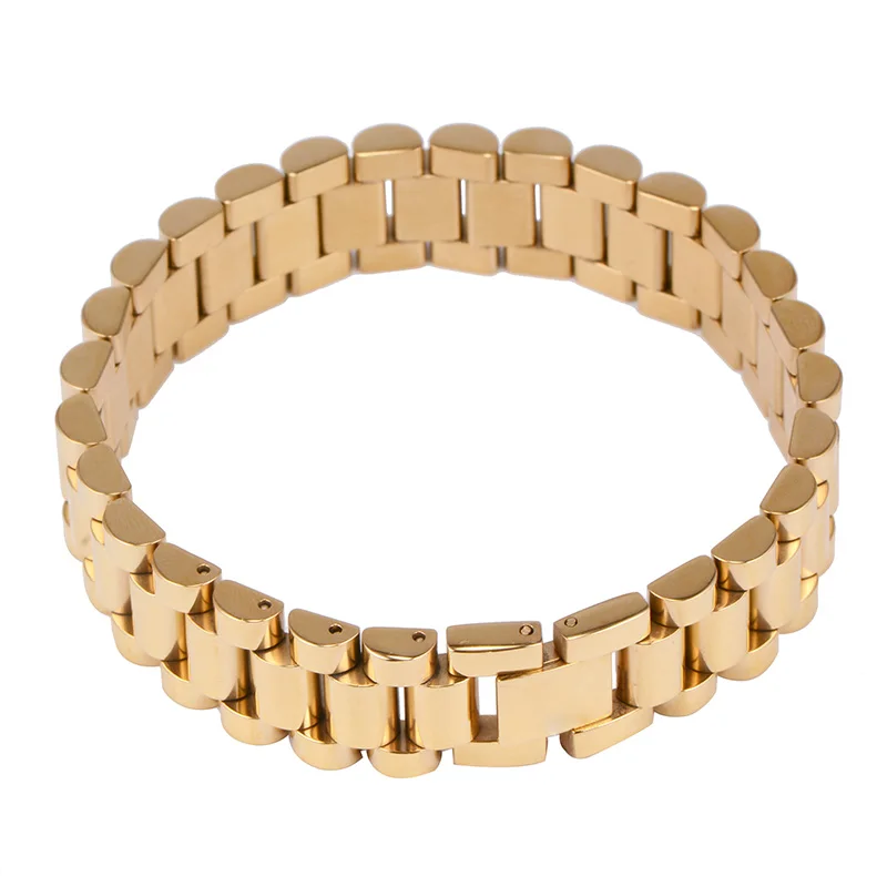 
14K Gold Plated Stainless Steel Watchband Bracelet For Men 
