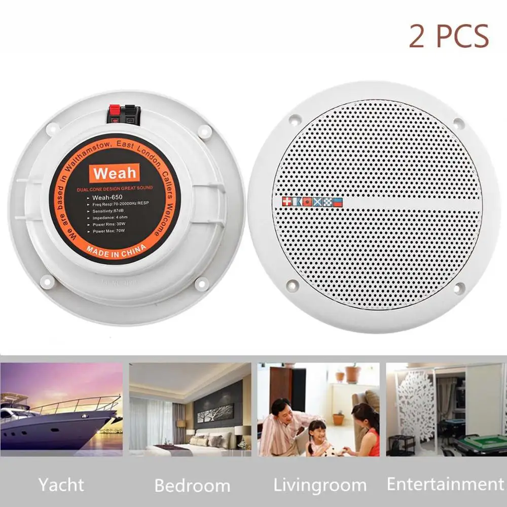 Free Ship 2PCS Waterproof Ceiling Speaker Systems 2-Way Mount Home Theater Loundspeaker Amplifier In-Wall/Boat/Car/Marine Music