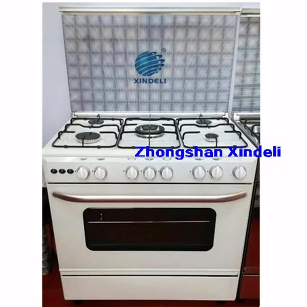 Easily Cleaned Free Standing Gas Stove with Oven White Color Table Top Gaz Oven Five burner 900mm in Kitchen Appliance
