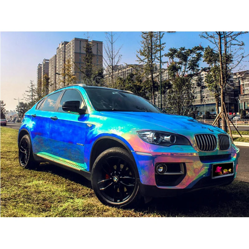  Радужная хромированная голографическая Автомобильная виниловая упаковка синего цвета 1 35*18 м с пузырьками воздуха для автомобиля мотоцикла