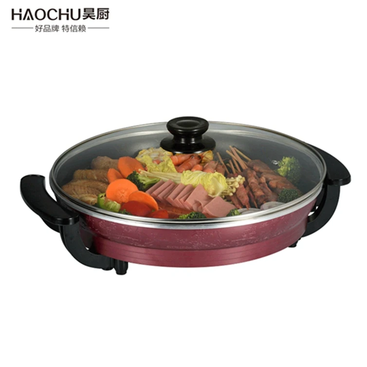 
round cooking electric pizza pan temperature control with tempered glass lid 