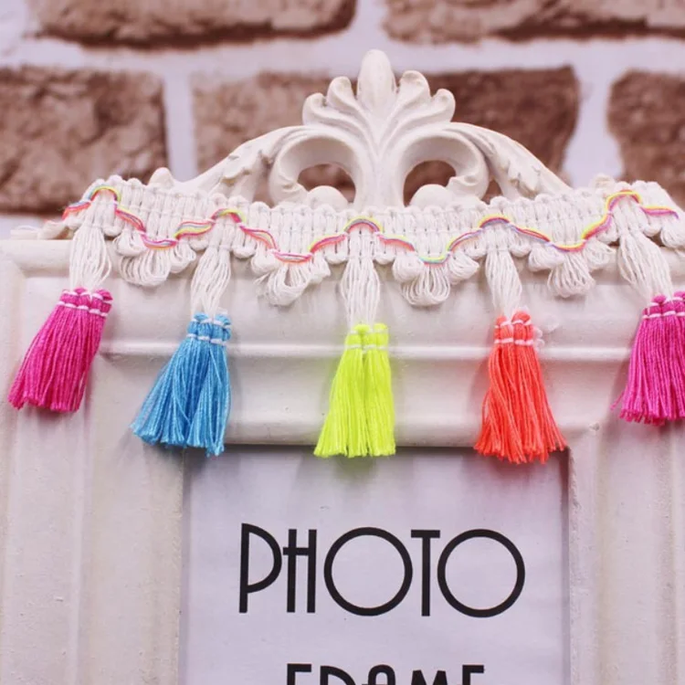 wholesale colored dyed small round chinlon yarn pompom lace trim for clothes