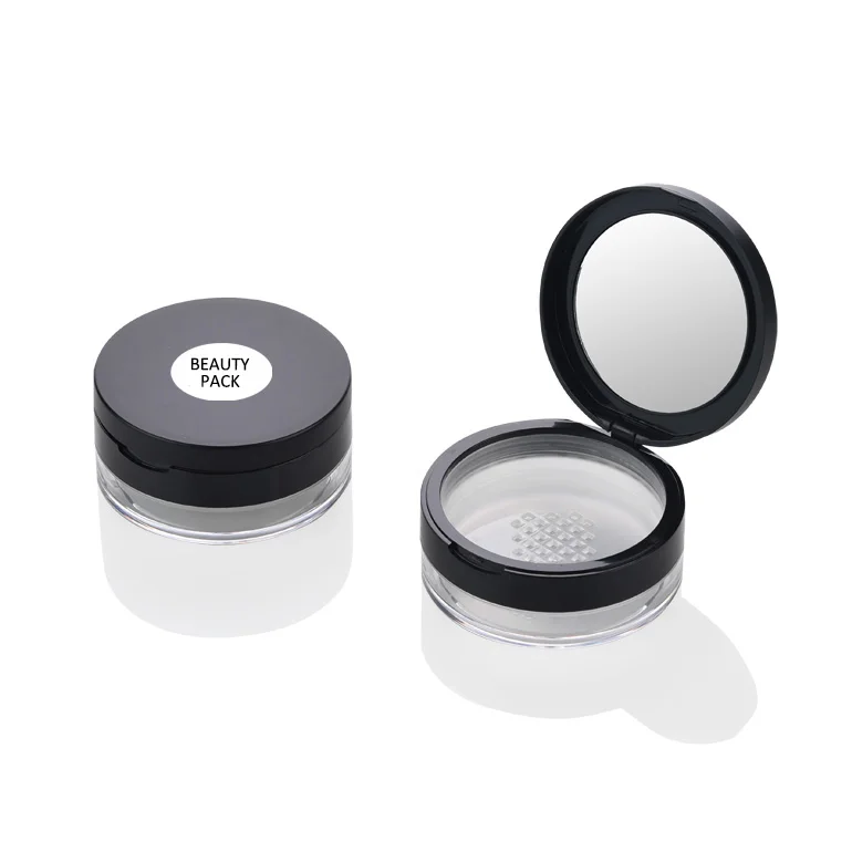 Wholesale custom round matte black flip cap 20g loose powder cosmetic sifter Jar