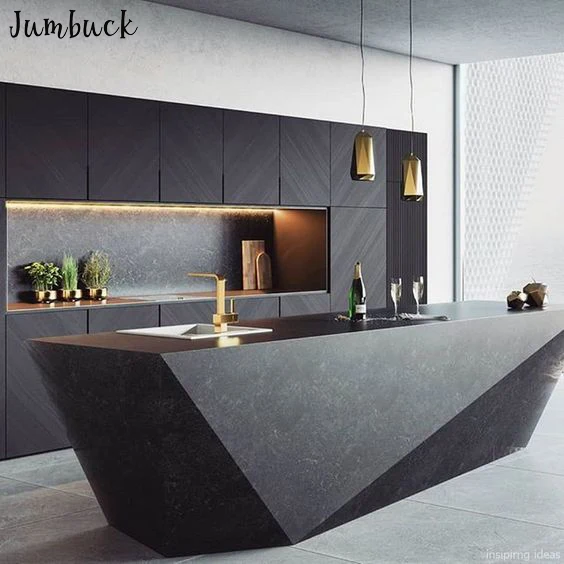 Simple melamine finish kitchen cabinet design modern with unique island