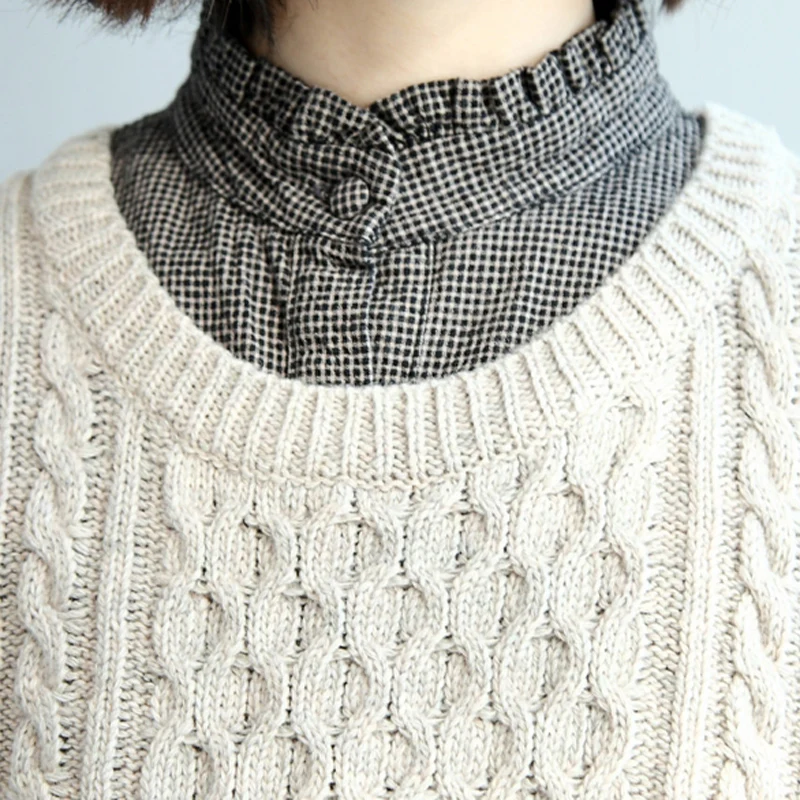 
young girl cotton cashmere o neck cable knit loose pullover vest with divarication 