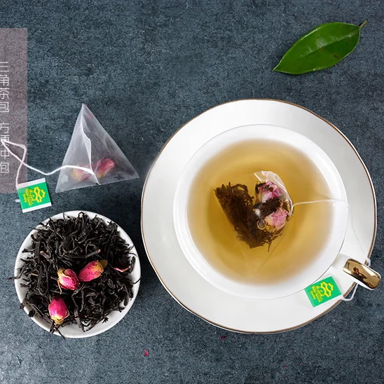 
100% pure flavored blend tea bag triangle teabag pyramid tea bag rose black tea 
