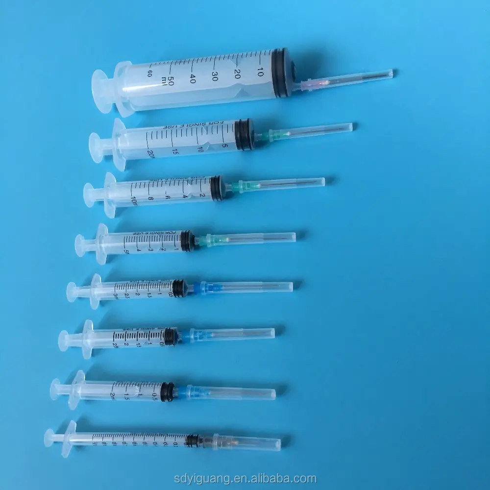 Disposable syringe luer slip with needle 1/2/3/5/10/20/50ml