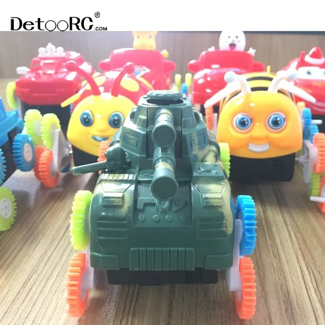 Detoo Cartoon car train toys car 360 degree rolling stunt children plastic car toys train