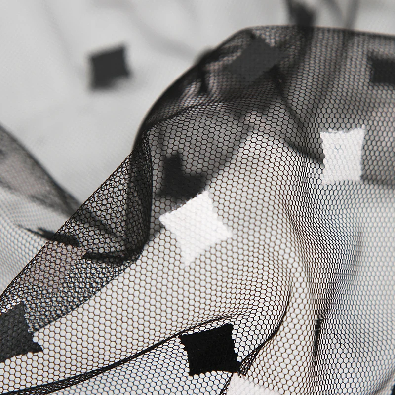
New product hot sale rules geometric fashion shiny diamond black breathable mesh fabric 