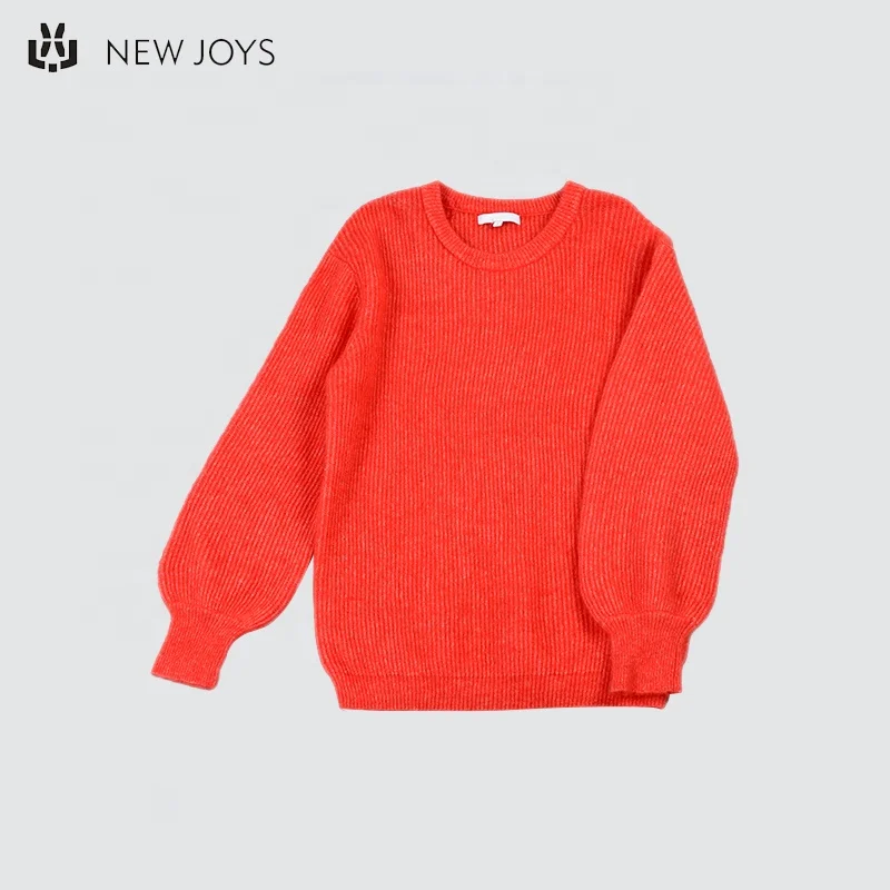OEM supplier high end oversized long sleeve solid knitted fashion crewneck ribbed custom logo wool mohair sweater