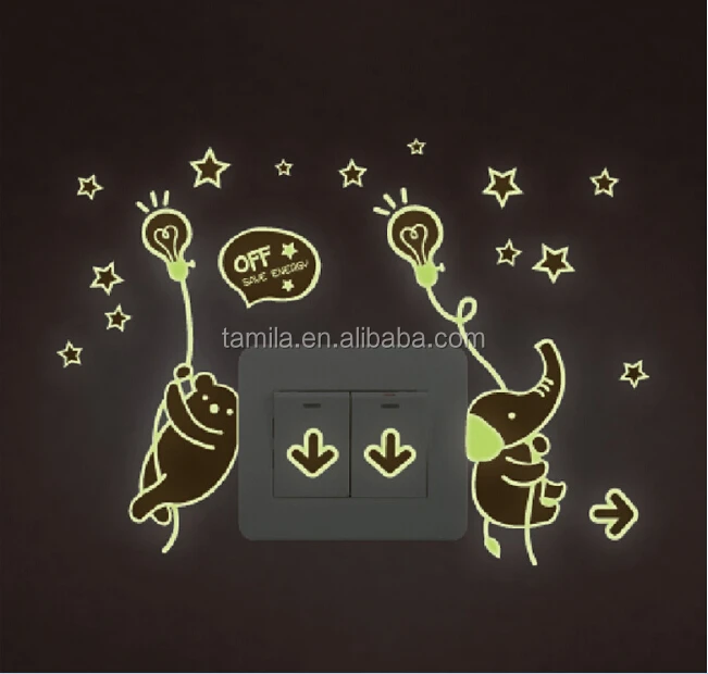 Kids cartoon elephant night glowing switch sticker for kids room decoration wallpaper
