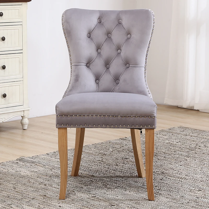 
American style vintage tufted wooden fabric upholstered dining room chair velvet 