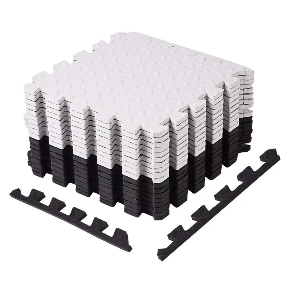 
12'x12' High Density Eco-friendly Elegant Black&White Soft EVA Interlocking Hard Floor Foam Padding with Removable Edges 