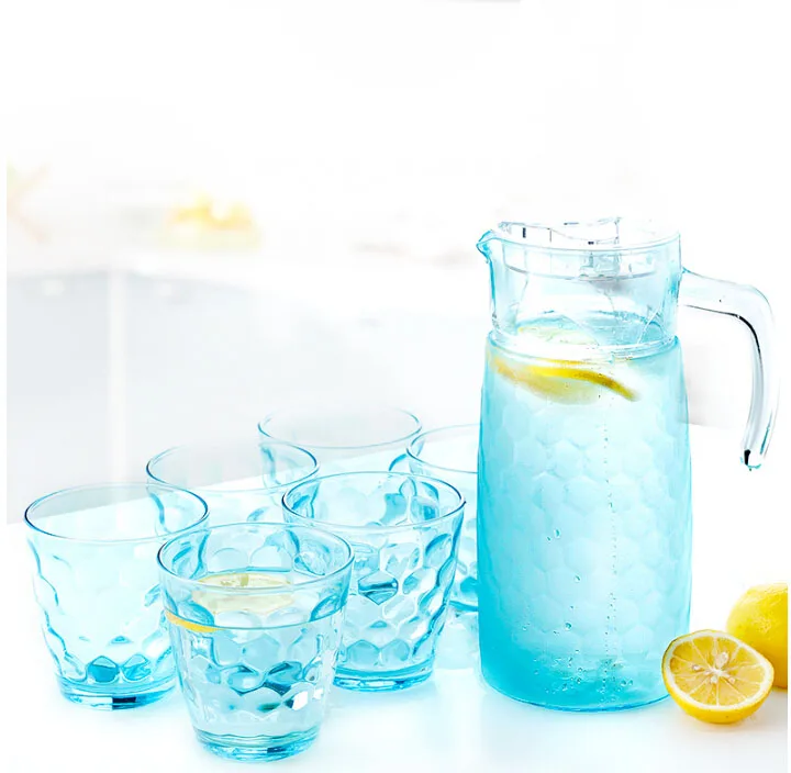 7pcs 1.2L glass Cup Glassware Set, Juice Jug With Spout Cup Promotional glass  drinking set