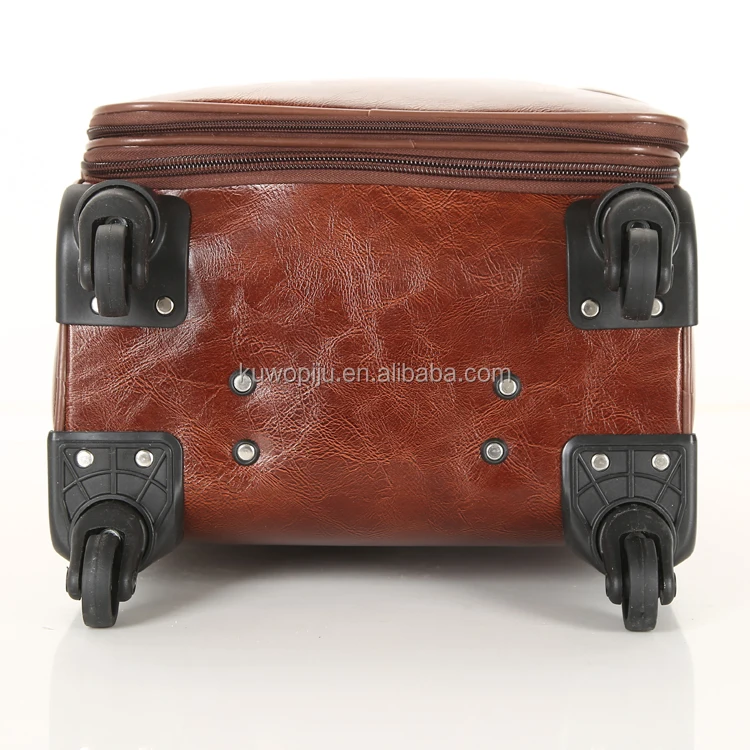 3pc brown leather Rolling Trolley Bag brown leather carry on leather luggage for men