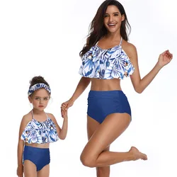 Mommy and me swimwear lovely baby girl kids children one piece rabbit bikini swimsuit long sleeve for