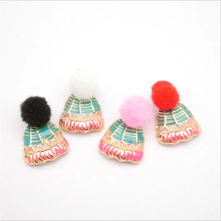 
Hot sales zinc alloy colorful hat with ball top enamel pendants charms for DIY necklace making 
