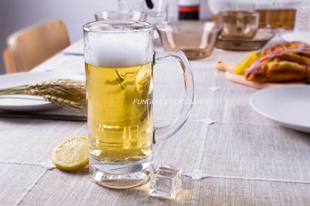 14-15oz Classical clear big glasscup beer glass mug with handle