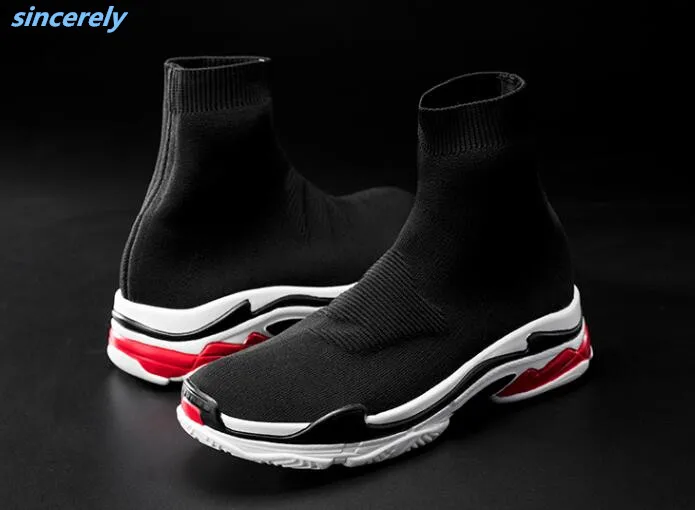 
dropshipping unisex casual ankle boots slip on pure color breathable knitted light weight barefoot casual clunky sock men shoes 